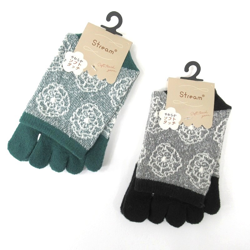 STREAM -やわらかソフトタッチ- フロート花柄5指クルーソックス